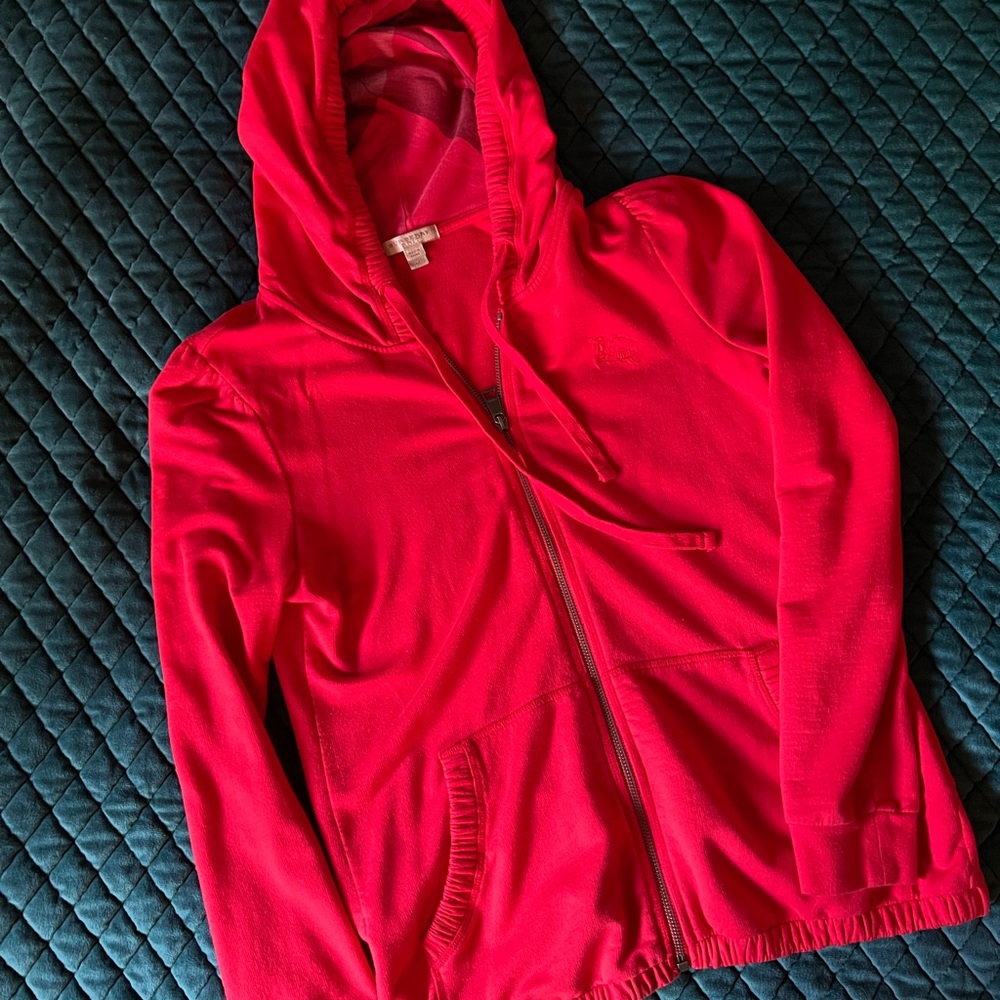 Fun Red Authentic Burberry Zip Front Hoodie